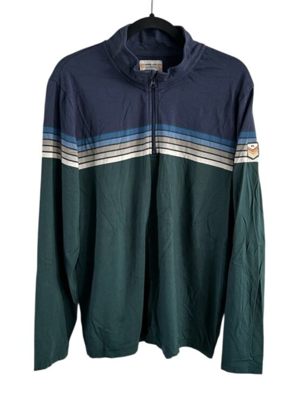 Marine Layer Archive Sz Larger Green Blue Striped Pullover Long Sleeve Logo